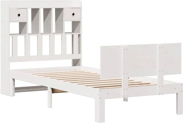 vidaXL Massivholzbett aus Kiefer mit Kopfteil und Regal in Weiß, B/T/H: 75 x 190 x 110 cm - Bild 1