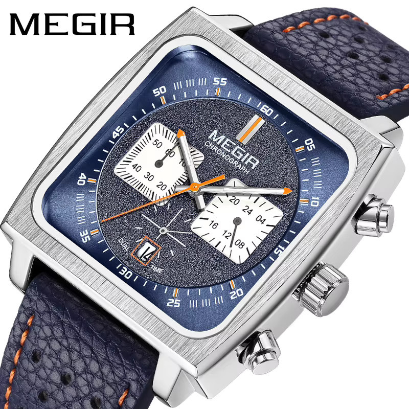 MEGIR Chronograph Armbanduhr, Quarz, Leder, Schwarz, Herren - Bild 2