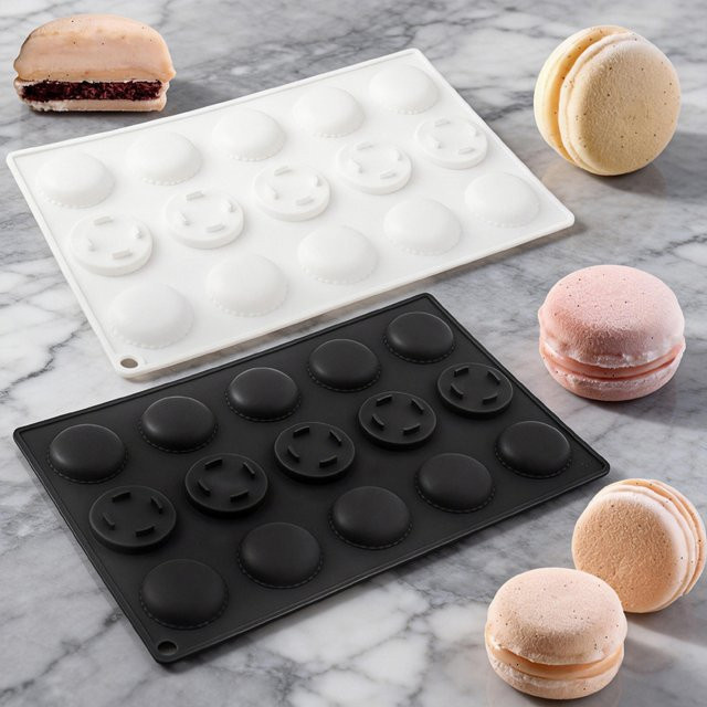 SHENHONG 15-Fach Mini-Macaron-Form aus Silikon in Weiß oder Schwarz für Dessert und Schokolade - Bild 1