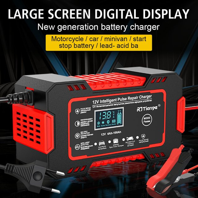 Universal Auto Batterie Ladegerät mit LCD Display 12V 6A für Blei-Säure, AGM und Gel Batterien in Gelb-Schwarz mit Schnellladung und Power Puls Reparaturfunktion - Bild 1