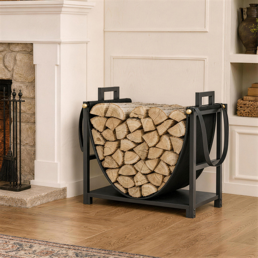 Outsunny Kaminholzregal Schwarz mit Canvas-Tragetasche, erhöhtes Brennholzregal für Indoor und Outdoor, B/T/H: 47,5 x 33 x 44 cm - Bild 2