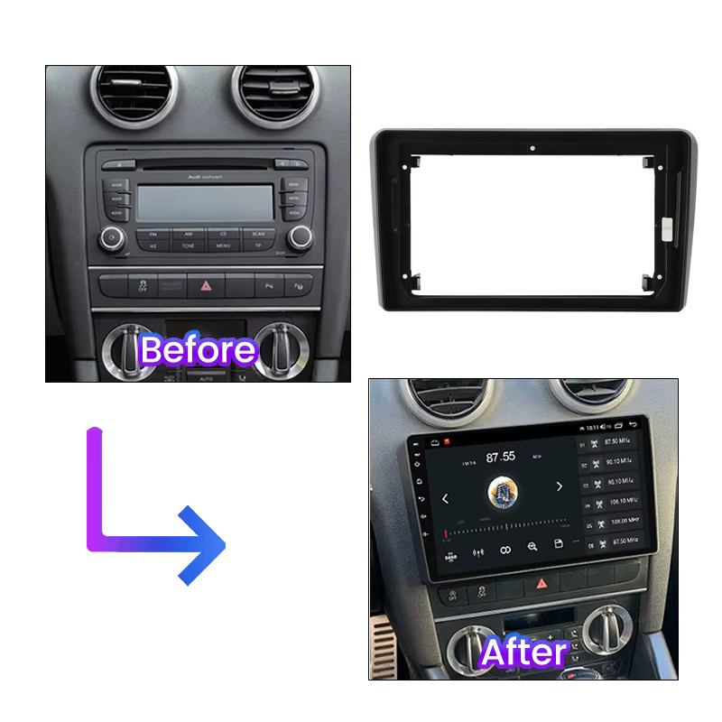 STRONGNAVI Android Autoradio Blende Adapter für Audi A3 2 8P und S3 2 sowie RS3 1 in Schwarz für 9 Zoll Displays inklusive Kabelbaum - Bild 3