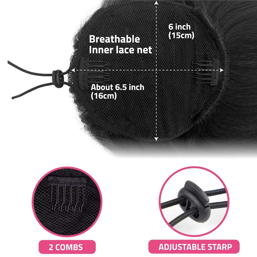 Dula A Hair Ponytail-Extensions Kinky Straight, brasilianisches Remy-Echthaar, Unisex - Bild 4