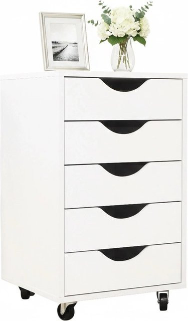 Relaxdays Rollcontainer aus MDF in Weiß mit 5 Schubladen, Rollen und Bremsen, H x B x T: 66,5 x 40 x 40 cm - Bild 1