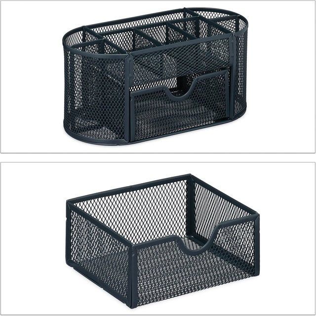 Relaxdays Schreibtisch Organizer aus Stahl in Anthrazit mit Mesh-Design, B/T/H: 22 x 10,5 x 11 cm - Bild 1