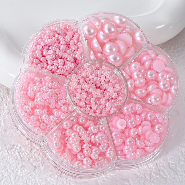 OTRESS Nagelkunst Dekoration, Halbrunde Faux Perlen, rosa, glänzend, 2000 Stück - Bild 1