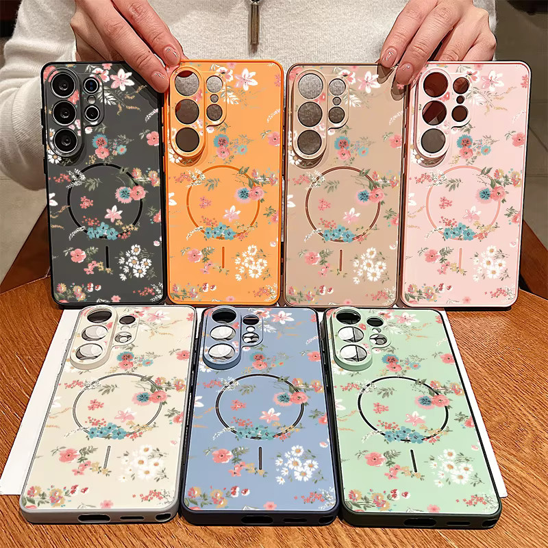Magnetische Handyhülle mit rosa Blumenmuster für Samsung Galaxy S25 S26 Ultra S24 S23 FE A56 A37 A16 A55 A15 A36 A37 A55 Cover in Pink und Grau - Bild 5