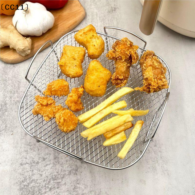 KuZHEN Luftfritteusengrill aus Edelstahl in Silber, stapelbarer Ofengrill für die Zubereitung mehrerer Lebensmittel - Bild 1