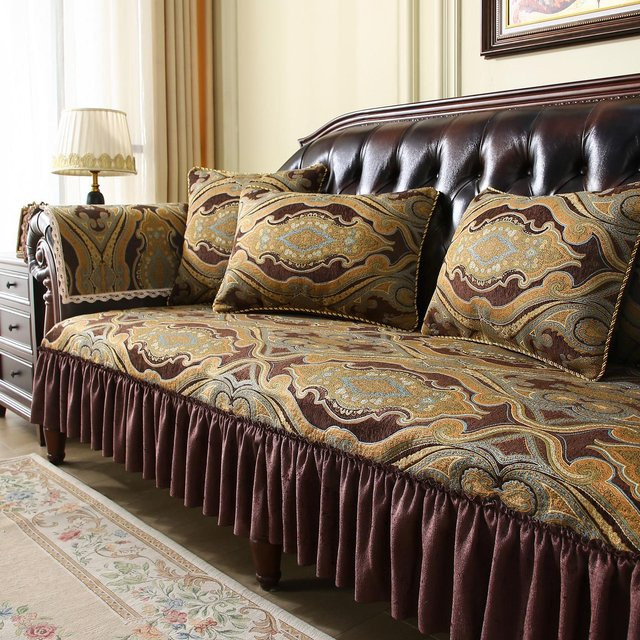 Yiran Furniture Sofabezug Jacquard mit floraler Stickerei in Braun, Anti-Rutsch Sofa-Pad für Sessel und Wohnzimmer, Breite: 60 cm, Breite: 60 cm - Bild 1