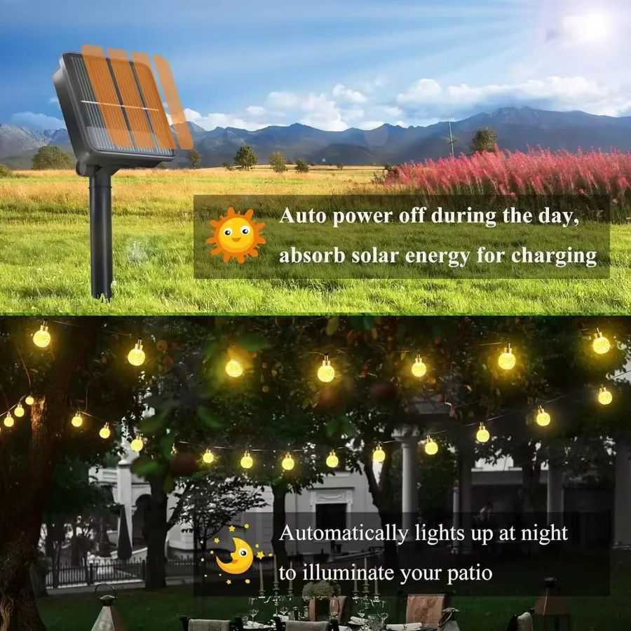 IEEYEEY Solar-Lichterkette mit 100 warmweißen LEDs und transparenten Kristallkugeln aus Glas für den Außenbereich - Bild 2