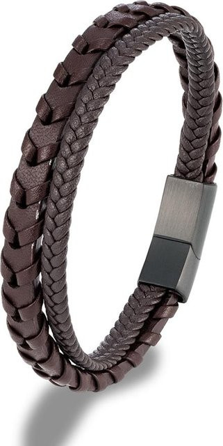 YULIN Lederarmband, geflochtenes Leder, Edelstahlverschluss, kaffeebraun, 23cm - Bild 1
