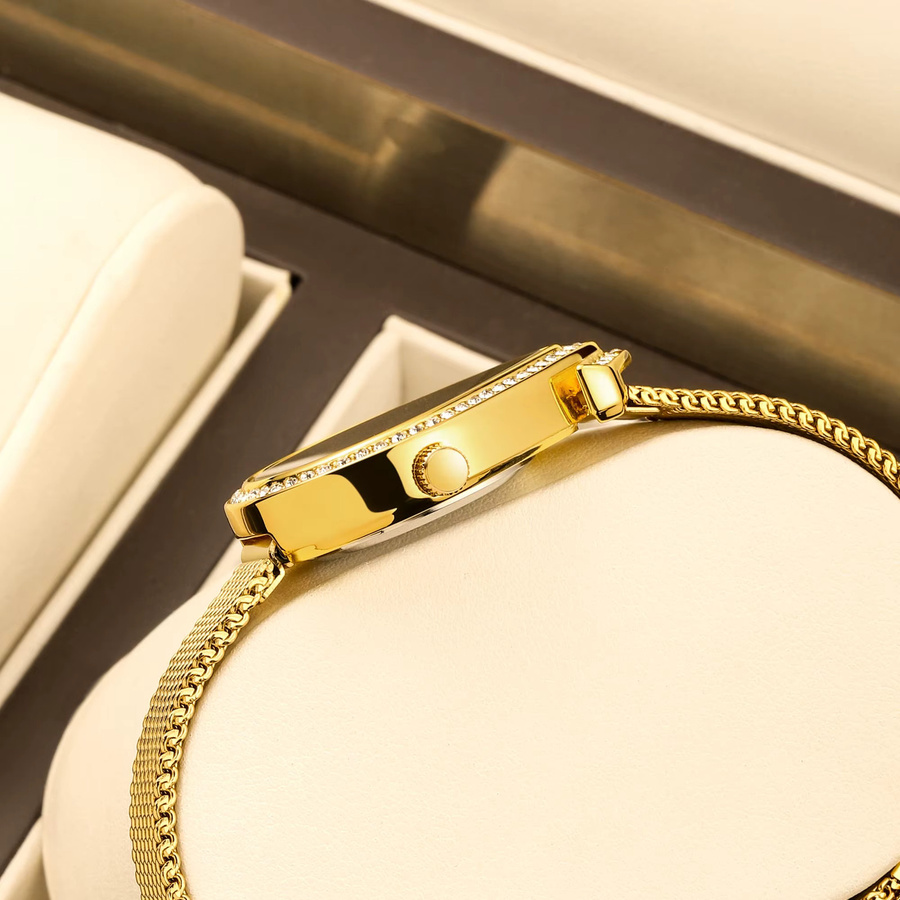 YaLaLuSi Armbanduhr, Quarz, Gold, Diamantbesetzt, Milanaise, Damen - Bild 2