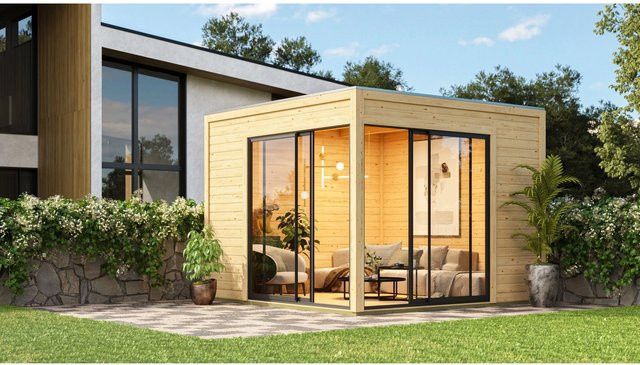 Karibu Gartenhaus Kubus 3 aus Massivholz Fichte mit Flachdach und vormontierter Tür, B/T/H: 304,5 x 304,5 x 240,0 cm - Bild 1