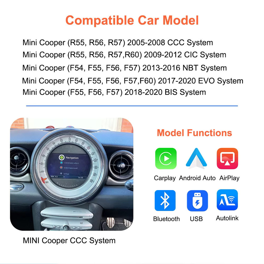 Bonroad Kabelloses CarPlay Modul für BMW und Mini Cooper mit Android Auto und Mirror Link in Schwarz - Bild 3