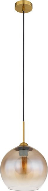 Globo Lighting Hängeleuchte Jamessa in Messingfarben mit bernsteinfarbenem Glasschirm, Höhe: 120 cm, Durchmesser: 25 cm - Bild 1