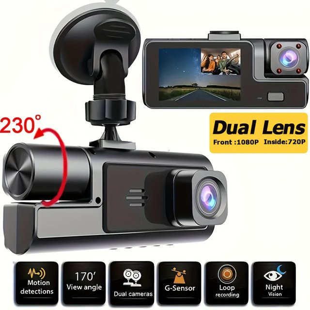 ZKCAMSPY 2-Kanal Dashcam mit Dual-Objektiv in Schwarz, 1080P Full HD Front- und Innenkamera mit HD-Nachtsicht und G-Sensor - Bild 1