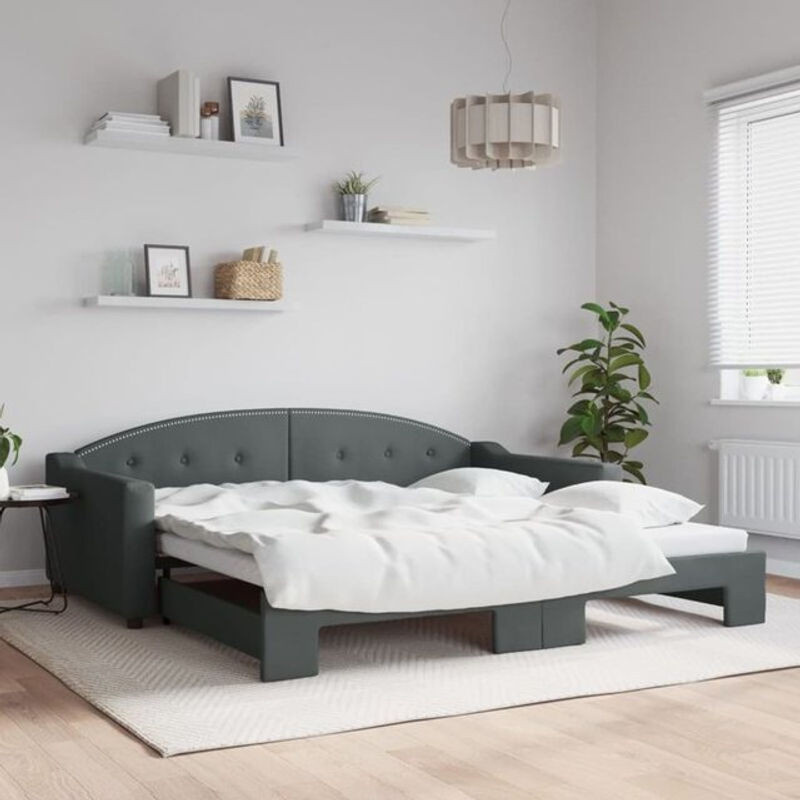 Ausziehbares Funktionsbett Vidaxl in Anthrazit aus Stoff und Metall, B/T: 100 x 200 cm - Bild 1