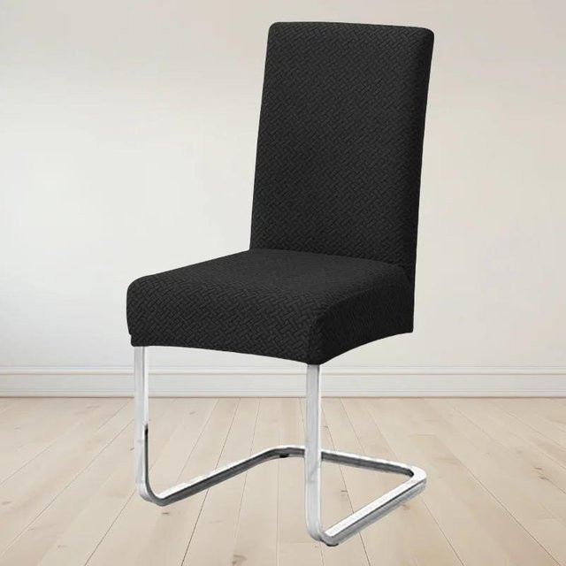 Elastischer Jacquard Stuhlbezug mit T-Muster in Schwarz für Esszimmerstühle und Bürostühle - Bild 1