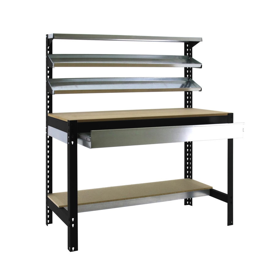 PROREGAL Werkbank Buffalo mit Frontablage und Schubfach in Anthrazit, H x B x T: 84 x 120 x 61 cm, Traglast 600 kg - Bild 2