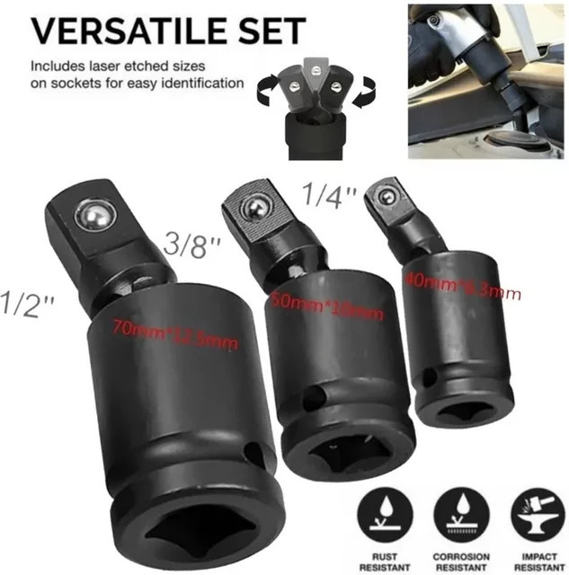 360-Grad-Schwenk-Knöchelgelenk Luftschlag Wobble-Steckschlüssel-Adapter für pneumatische Werkzeuge in 1/2, 3/8 und 1/4 Zoll - Bild 1