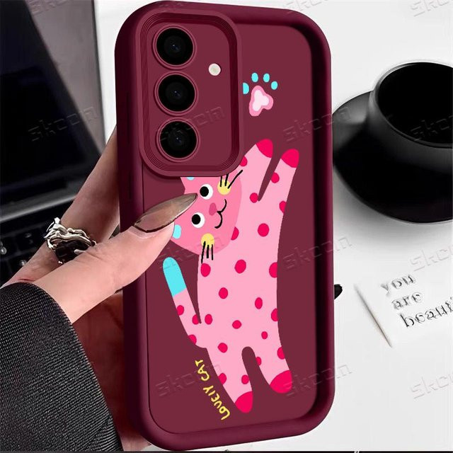Rosa Handyhülle mit Kawaii Katze Muster aus weichem Silikon für Samsung Galaxy S25 S24 S23 S22 S21 Ultra Plus S20 FE A55 5G A54 A35 A15 - Bild 1