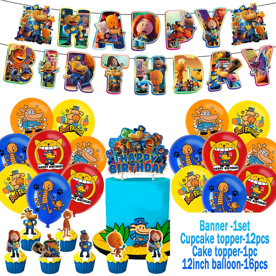 Blue&Dogs Partyzubehör Set für Kindergeburtstage mit Ballon, Kuchen Topper, Banner und Hintergrund in Mehrfarbig - Bild 3