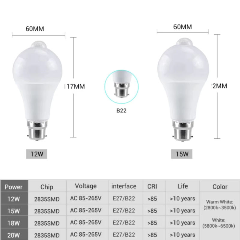 ATcomm LED-Glühbirne mit Bewegungssensor B22 in Weiß mit warmweißem Licht für Schlafzimmer, Korridor und Treppen - Bild 2