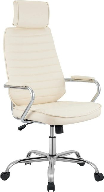 DELUKE FUGOR Ergonomischer Bürostuhl als Chefsessel in Creme mit Kopfstütze und Rollen - Bild 1