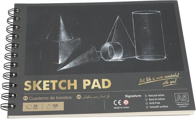 GoolRC Skizzenbuch mit 30 Blatt, 160g Papier, schwarze Doppelte Spiralbindung, B/H/T: 14,8 x 21,0 x 1,0 cm - Bild 1