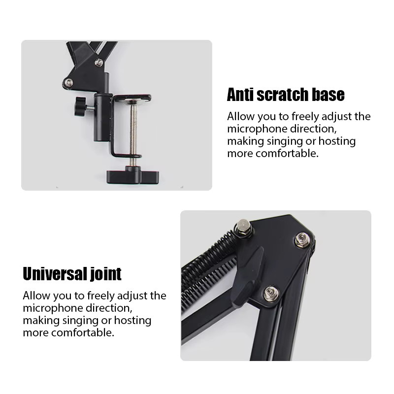 XMSJ Mikrofon Scherenarm Stativ Schwarz, Einstellbarer Desktop Mikrofon Clip Halter mit Ausziehbarem Cantilever-Arm - Bild 3