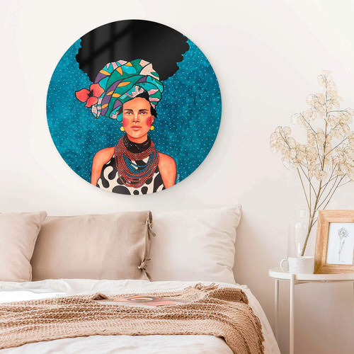 K&L Wall Art Glasbild Hülya Vintage Lady Retro Deko, blau/mehrfarbig, Durchmesser: 50 cm - Bild 2