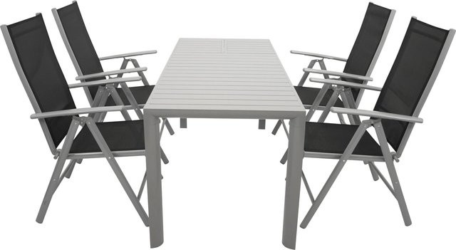 DEGAMO Gartenmöbel Garnitur BAGO 5-teilig aus Aluminium in Silbergrau mit schwarzem Kunstgewebe - Bild 1