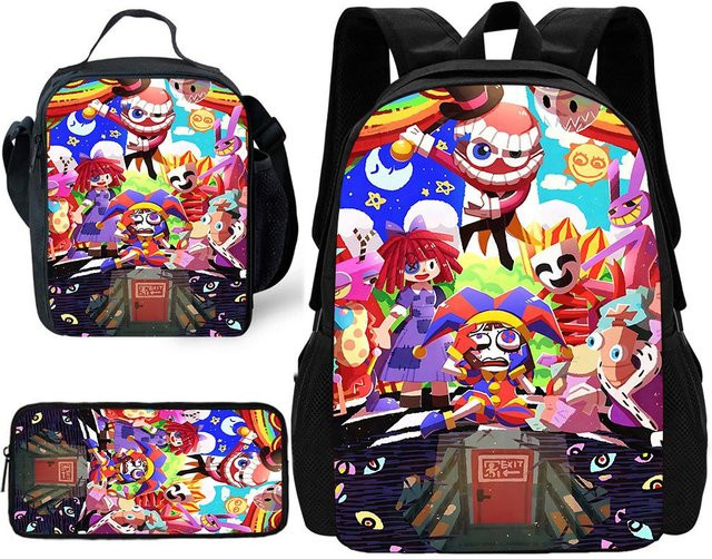 Potdemiel Kinder Schulrucksack Set mit Brotdose und Federmäppchen im Zirkus Design, Mehrfarbig - Bild 1