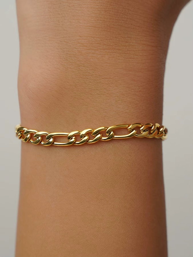 MECYLIFE Armband Edelstahl, 18K Vergoldet, Gold, Herren, Figaro-Kette - Bild 2