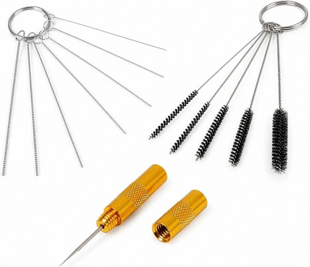 Wiltec Airbrush Zubehör Set mit Reinigungsbürsten 3-7mm und Düsennadeln aus Edelstahl und Nylon in Silber und Grau - Bild 1