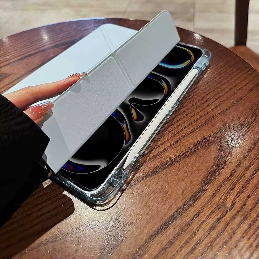 Mattierte Tablet-Hülle für Apple iPad Air 11 Zoll M2 M3 und iPad Pro 11 Zoll mit Stifthalter in Schwarz und Transparent - Bild 2