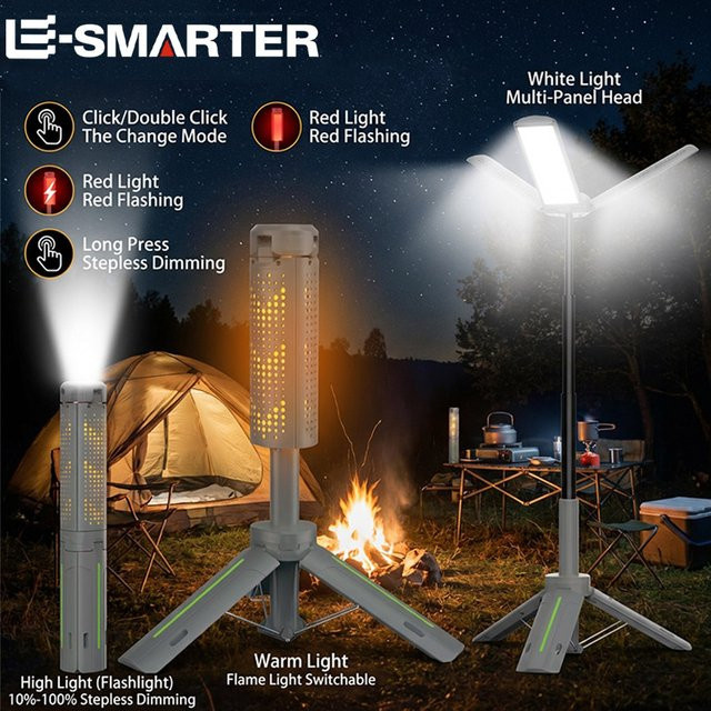 ESMARTER Multifunktionale Faltbare Campinglampe Grau, Wiederaufladbare Tragbare Arbeitsleuchte mit 1000 Lumen und Stativ für Outdoor, Garten und Arbeit - Bild 1