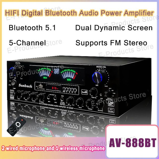 WAPUNO AV-888/999BT Hi-Fi-Stereo-Audio-Verstärker mit Bluetooth und zwei dynamischen Bildschirmen in Schwarz - Bild 1