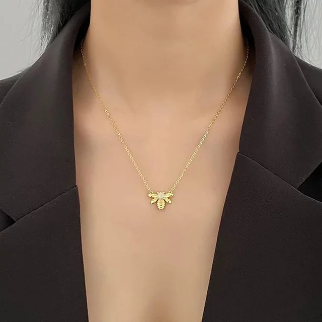 Huitan Halskette Honigbienen-Anhänger, Gold, Damen - Bild 1