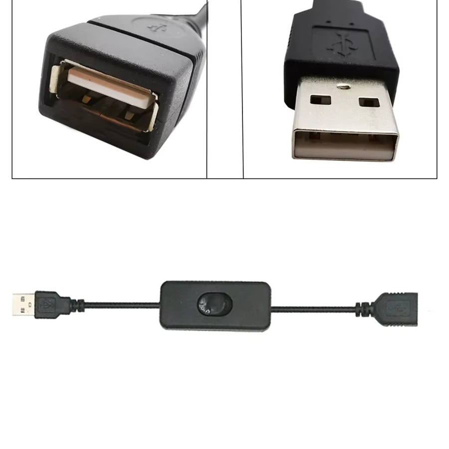 JIENUO 2-teiliges USB-Verlängerungskabel Set mit Ein-/Ausschalter in Schwarz, USB-A auf USB-C Stromversorgungsleitung für USB-Lampen, Lüfter und LED-Headsets - Bild 2