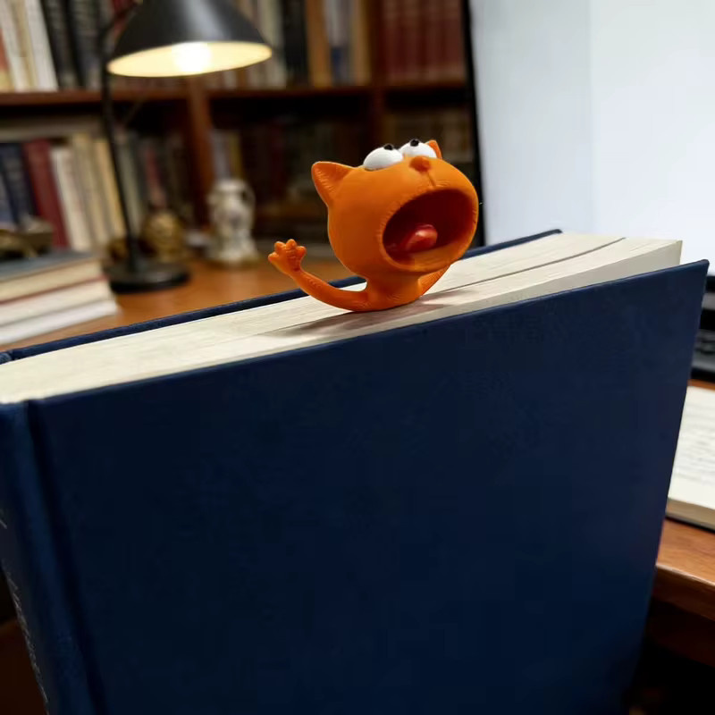 Kreatives 3D-Stereo-Lesezeichen mit Katzen-Frosch-Motiv in Orange aus Kunststoff - Bild 3