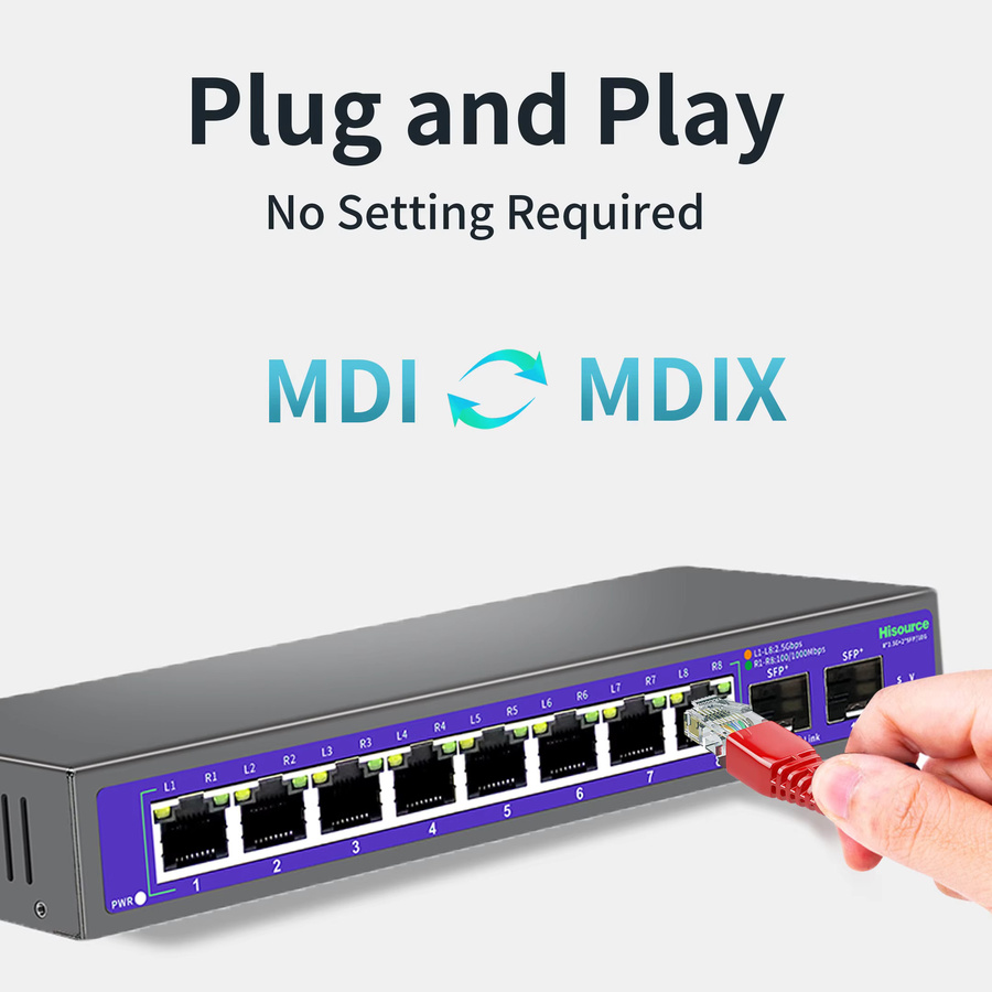 Hisource 8-Port 2,5G Ethernet-Switch mit 2*10G SFP+ Ports, Non-PoE, Schwarz - Bild 4