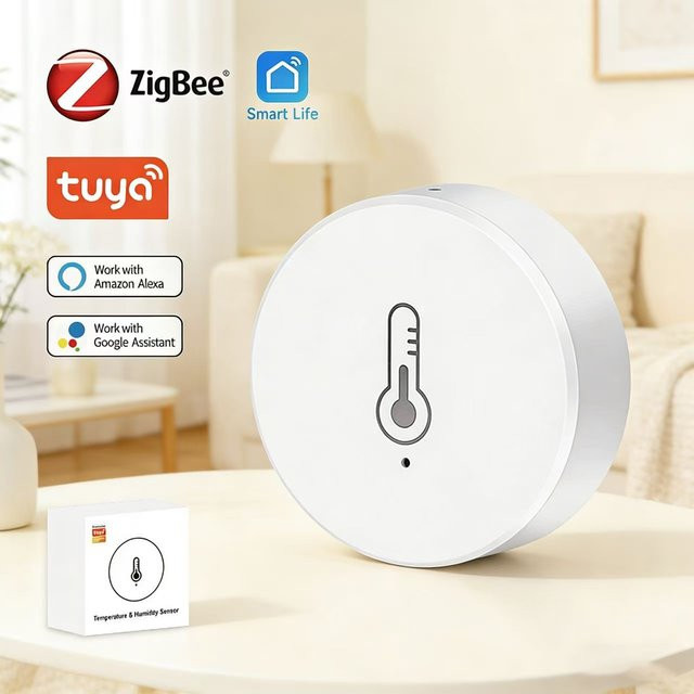 Tuya Zigbee Smart Temperatur- und Feuchtigkeitssensor in Weiß, hochpräzises Innenhygrometer kompatibel mit Alexa, Google Assistant und Smart Life - Bild 1