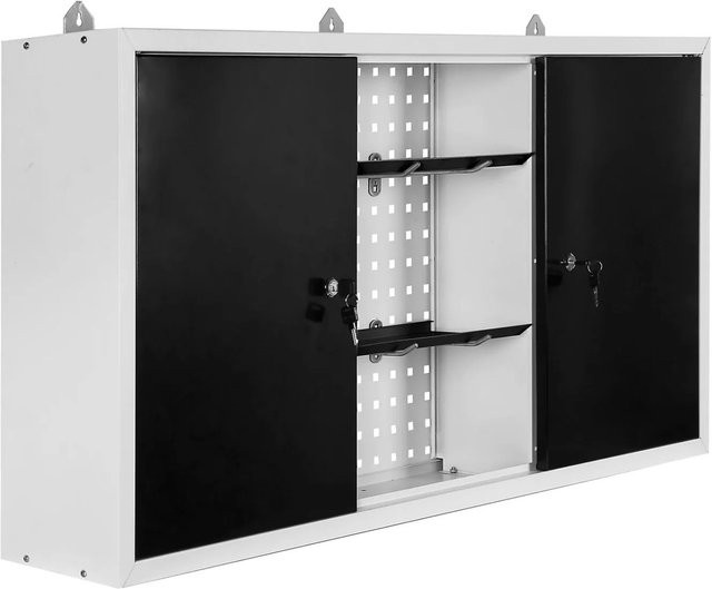 Wiltec Hängeschrank aus Stahl in Grau mit Türen und Schloss, B: 120 cm, H: 60 cm, T: 19 cm - Bild 1
