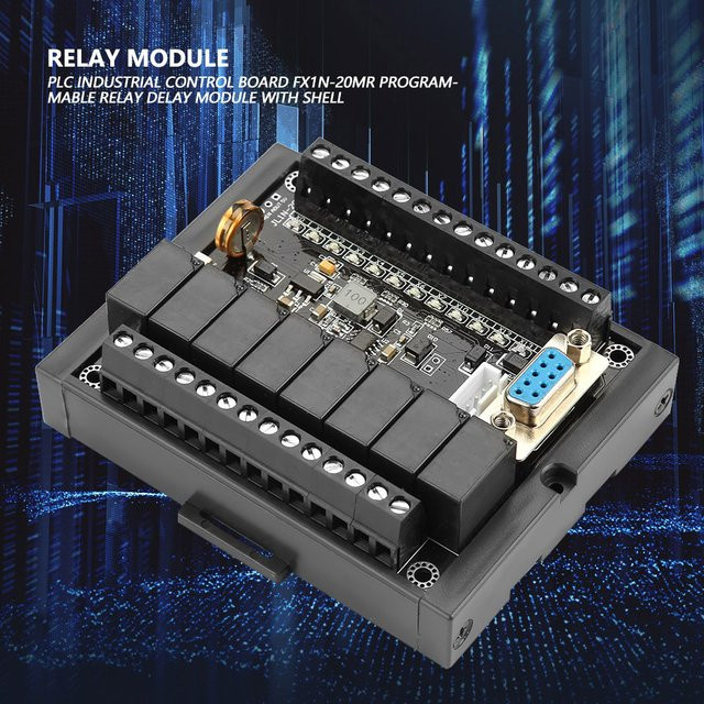 Qiilu Programmierbares Relaisverzögerungsmodul FX1N-20MR SPS Steuerplatine mit Shell-Relaismodul, Schwarz - Bild 1