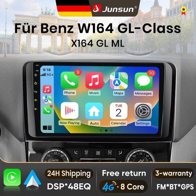 Junsun Android 15 Autoradio für Mercedes Benz M-Klasse W164 und GL-Klasse X164 mit 9 Zoll Display, Apple Wireless CarPlay und Stereo-Multimedia-Videoplayer in Schwarz - Bild 1
