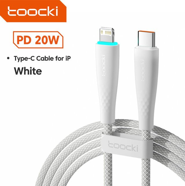 Toocki USB-C auf Lightning Schnellladekabel 20W PD Datenkabel für iPhone und iPad in Blau oder Weiß - Bild 1