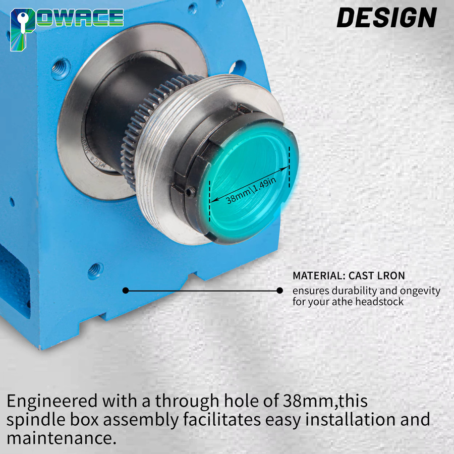 Drehmaschine Spindelkasten-Baugruppe mit 38 mm Durchgangsloch und 125 mm Kopfplatte für WM210 CD-210V MX-210V in Blau - Bild 2