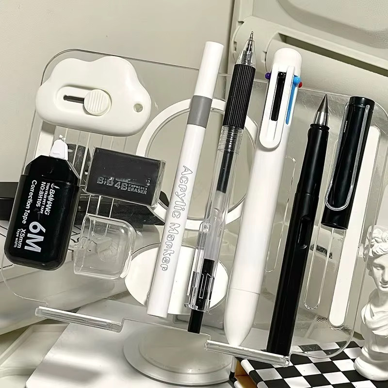 8-teiliges multifunktionales Briefpapier-Set von hopk mit Haftnotizen, Acrylstift, Allzweckmesser, Korrekturband, Radiergummi, Bleistift und Gelstift aus Kunststoff - Bild 2