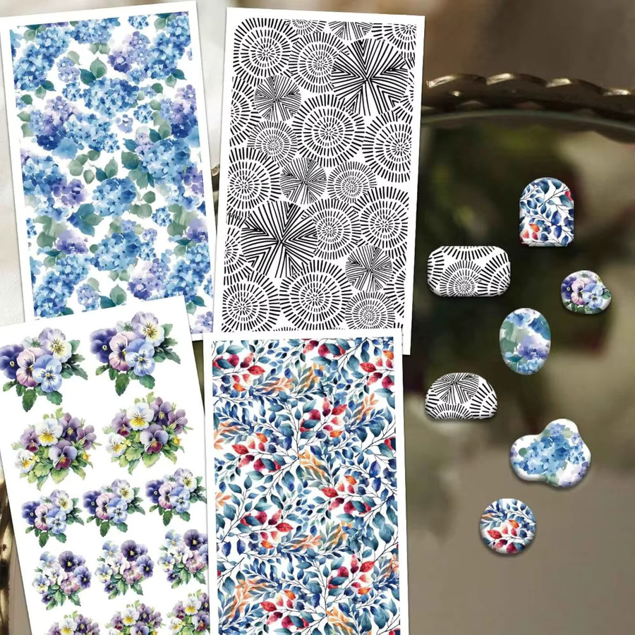 24 Stück Transferpapier für Polymer Clay in Blau und Violett mit 4 Hyazinthe-Designs - Bild 2